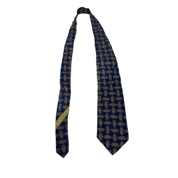 Valentino Cravatte Silk Blue & Gold Printed Tie - Picture 1 of 5